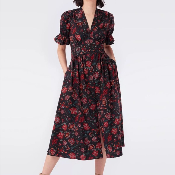 Diane Von Furstenberg Dresses & Skirts - DVF Erica Cotton Midi Dress In Punk Flower